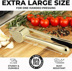Zulay Kitchen Large Premium Garlic Press Set - Bigger Bowl for Bigger Garlic - Rust Proof Garlic Mincer Tool - Easy-Squeeze, Easy-Clean Silicone Garlic Peeler & Brush (Gold)