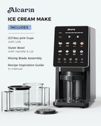Alcarin Electric Ice Cream Maker Machine for Homemade, Frozen Treat, Gelato, Yorgurt, Sorbet, Mix-in & More, 10 One-Touch Programs with 3 Pints, Keto, Vegan, Dairy-Free Options(Not Freezer)