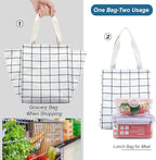 iknoe Insulated Lunch Bag for Women & Adults, 9L Foldable Wide-Open Cooler Bag with Pockets, Leakproof & Portable, for Picnic, Office, Beach(White grid)