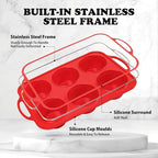 2 Pack Jumbo Silicone Muffin Pan with Metal Frame, Non-stick Large Silicone Cupcake Pan with Handles 6 Cup, Silicon Muffin Tin Tray for baking, egg bites, Cupcake Mold, BPA Free Red