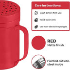 CUSINIUM 14oz Red Stainless Steel Salt Pepper Dredge Shakers - With Plastic Cap - With Handle - Pack of 2