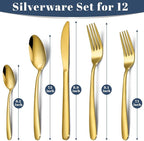 Hunnycook 60-Piece Gold Silverware Set - Stainless Steel Silverware Set for 12, Includes Forks Spoons and Knives, Utensil Sets for Home Kitchen Restaurant, Dishwasher Safe