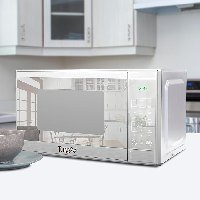 Total Chef 0.9 Cu Ft Microwave Oven – Compact Countertop Kitchen Appliance, Small Stainless Steel Microwave with Digital Touch, Pre-Set Functions, 10.6” Turntable, 900 Watt