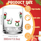 Skylety 2 Pcs Christmas Icon Juice Glasses Xmas Drinking Cups Old Fashioned Stemless Wine Glasses 13.5 oz Whiskey Cocktail Coffee Mugs for Christmas Party Gift Decor