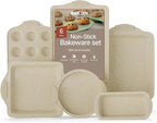 BAKKENMASTER 6-Piece Deluxe Nonstick Baking Pan Set - Professional Grade Carbon Steel Bakeware with White Marble Coating & Silicone Handles
