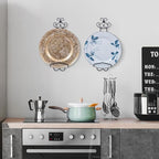 MyGift Set of 2 Vertical Hanging Collectible Plate Holders, Wall Mounted Matte Black Metal Wire Vintage Scrollwork Display Racks, Holds 8 to 11 Inch Plates