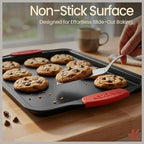 BAKKENMASTER Baking Set – 8 Piece Kitchen Oven Bakeware Set – Deluxe Non-Stick Black Coating Inside and Outside – Carbon Steel – Red Silicone Handles – PFOA PFOS and PTFE Free by Bakken
