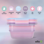 Ello Snap & Nest 10-Piece 4.5 Cup Plastic Meal Prep Set, Reusable Food Containers for Healthy Eating, Freezer, Dishwasher Safe, Berry Fields
