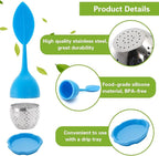 Bekith 7 Pack Silicone Tea Infuser, Cute Loose Leaf Tea Steeper, Fine Mesh Tea Strainer with Drip Tray, Stainless Steel Tea Filter Ball Tea Diffuser Steeper for Cup Mug