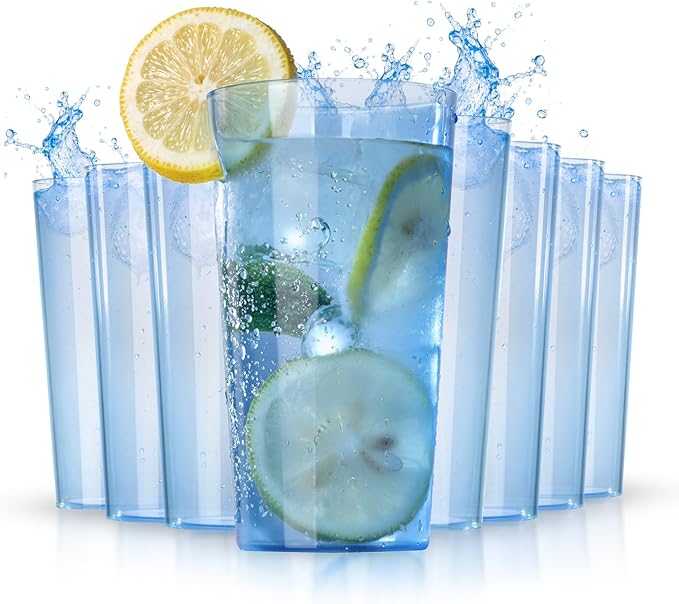 Liacere Plastic Drinking Glasses (Set of 12) 18 oz Highball Blue Reusable Plastic Glasses Colors，Kitchen Water Glasses Cup, Bar Tumbler Glassware Set for Beer, Juice, Cocktail, Whiskey, Milk