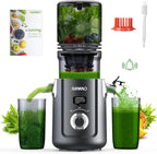OMMO Cold Press Juicer Machines: 5.1" Wide Feed Chute Slow Masticating Juicer for Whole Fruits & Vegetables, Easy to Clean, High Juice Yield, BPA Free, Grey