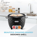 Courant 10-Cup (Cooked) / 5-Cup Uncooked Rice Cooker and Steamer with One-Touch Operation, Automatic Keep Warm Function, and Chrome Accents, Black