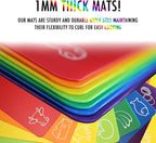 Cutting Board Mats Flexible Plastic Colored Mats with Food Icons, Fotouzy BPA-Free, Non-Porous, Anti-skid back and Dishwasher Safe, Set of 7 Rainbow - 7 Pieces