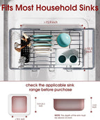 Sakugi Dish Drying Rack in Sink - Expandable Stainless Steel Dish Rack Over the Sink, Kitchen Sink Drain Strainer with Cutlery Holder & Cup Holders, 15.4 x 9.8 x 3.0 Inch, Silver