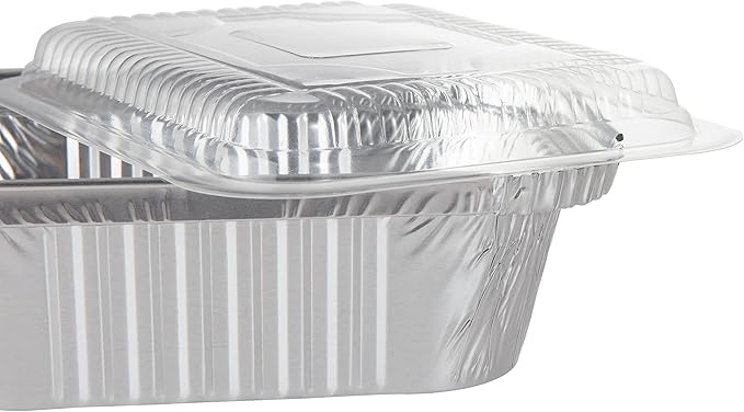 Waytiffer 5.5" x 4.5"(100Pack) Disposable Takeout Pans with Clear Lids | 1lb Capacity Aluminum Foil Food Drip Containers/Meal Prep Freezer Drip Pans BBQ Potluck Holidays