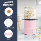 Nostalgia 8-Cup Hot Air Popcorn Maker & Bowl - 2-In-1 Bowl & Lid, 2 oz Measuring Cup - Oil-Free Pop Corn for Movie Night, Snacks, Birthday Parties, and More - Pink