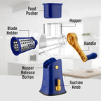 Zulay Kitchen Rotary Cheese Grater 5 Blade Cheese Shredder - Manual Hand Crank Cheese Grater With Reinforced Suction & 5 Interchangeable Drums - Easy to Use, Vegetable Chopper Round Mandoline Slicer