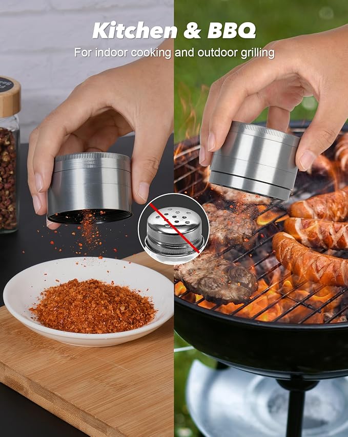 3" Grinder for Kitchen Spices, 3-Piece 4-Part Design, Screen-Free, Durable Zinc Alloy, Silver