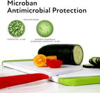 Neoflam 2 Piece Plastic Cutting Board Set, Microban Protection, Stain & Odor Free, Extra Large, BPA Free, Juice Groove, Non Slip, Dishwasher Safe, Easy Grip Handle, White Green
