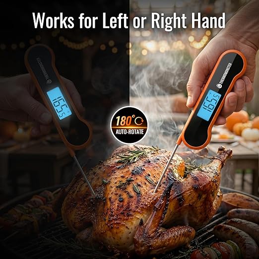 0.5 Sec Instant Read Meat Thermometer Digital with ±0.5℉ Precision, Food Thermometer for Cooking Kitchen Gadgets, Oven Grill Candy BBQ Essentials Accessories, Gifts for Him Dad Men Birthday, Orange