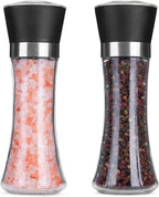 Hotder Premium Pepper and Salt Grinder Set of 2-Refillable Coarseness Adjustable Pepper Mill Shaker with Glass Body for Home,Kitchen(Two Pack)