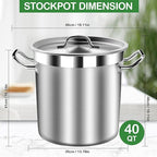 STOCKPOT Large Soup Pot with Lid - 40 Quart Stainless Steel Stockpots, Cooking Pots, Stock Pot with Lid, Big Pots for Cooking, Heavy Duty, Induction & Oven Safe