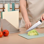 Plastic Cutting Boards for Kitchen, 4-Pieces Cutting Board With Food Icons And Storage Stand, Easy Grip Handle, Professional Chopping Board Set for Meat, Veggies, Fruits（12.9"X 9.4" X 3.1")
