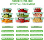 HOMBERKING Glass Food Storage Containers with Lids, [18 Piece] Glass Meal Prep Containers, Airtight Lunch Bento Boxes, BPA-Free & Leak Proof (9 lids & 9 Containers) - Blue