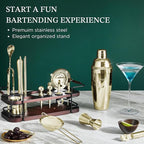 KITESSENSU Cocktail Shaker Set Bartender Kit with Stand | Complete 24-Piece Bar Set Cocktail Kit with All Bar Accessories, Gold