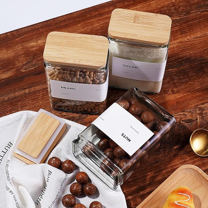 APT 1101 26 oz Glass Storage Jars with Bamboo Lid, set of 6, glass canisters with airtight lids, Clear jars with lids for Cookie, Candy, Tea, Coffee Bean and Rice (White)