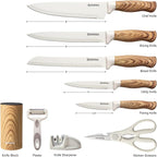 Knife Set,GOODA 9 Piece Kitchen Knife Set with Block and Sharpener, Anti-Rust Stainless Steel Cooking Knives Set for Kitchen, Chef Knife Block Set