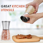 Ebaco Salt and Pepper Grinder Set - Refillable Grinder Adjustable Coarseness of Pepper Salt Spice Stainless Steel Mills Glass 6oz（2 Pack）