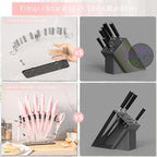 Astercook Knife Set with Block and Sharpener, 22 Piece Kitchen Knife Set Dishwasher Safe, Space-Saving Clear Knife Block with Knives for Everyday Home Cooking Pink