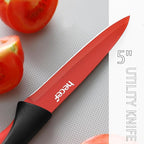 hecef 15 Pieces Kitchen Knife Set with Built-in Sharpening Wooden Block, Dishwasher Safe, High Carbon Stainless Steel Knife Block Set with Steak Knives, Kitchen Scissors (Red)