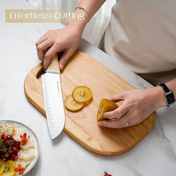 Astercook Kitchen Knife Set with Block and Sharpener 15 Piece Knives Set German High Carbon Stainless Steel Knives Sharp Blade Dishwasher Safe Deba Knives with Ergonomic Handle