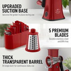 Zulay Kitchen Rotary Cheese Grater 5 Blade Cheese Shredder - Manual Hand Crank Cheese Grater With Reinforced Suction & 5 Interchangeable Drums - Easy to Use, Vegetable Chopper Round Mandoline Slicer