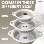 Gevoli Collapsible Colanders (3 Pack Set) Food Strainers with Over-Sink Water Draining Base for Pasta Fruits and Vegetables, White/Beige (3 Sizes, 3QT, 4QT and 5 Quart)