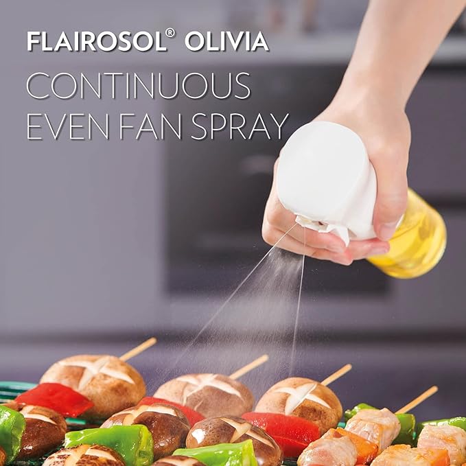 FLAIROSOL OLIVIA SIGNATURE Advanced Kitchen Oil Sprayer Technology, Fine Mist & Portion Control, Refillable Glass Olive Oil Cooking Spray Bottle for Air Fryer, Salad, BBQ, 130ml (Golden Leaves)