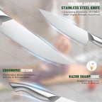 Knife Set, EWFEN 14-Piece Kitchen Knife Set with Block, German Stainless Steel Knives with Built-in Knife Sharpener, Anti-Slip Sharp Knives Set for Kitchen, Dishwasher Safe, Curved Handle