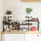 Kitchen Countertop Organizer, 3 Tier Moveable Corner Shelf Kitchen Shelf with Hook, Countertop Organizer for Bathroom, Spice Rack, Bookshelf, Coffee Area, Dresser Table (Brown)