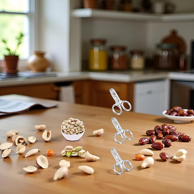 3 Pcs Nuts Pistachio Sheller Opener Kitchen Tools Stainless Steel Nutcracker Multi-Function Walnut Pine Sheller Opener Nut Crackers Specialty Tools and Gadgets（Silver）