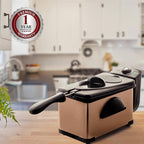 OVENTE Electric Deep Fryer 2L Capacity, Lid with Viewing Window, Adjustable Temperature, Removable Frying Basket & Cool Touch Handle, 1500W Power, Easy to Clean Stainless Steel Body, Copper FDM2201CO