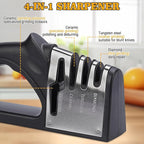 4-in-1Manual Knife Sharpener Suitable for kitchen knives, fruit knives, steel knives, scissors, and 3-level precision sharpening.Non slip base, suitable for home use (black) (2)