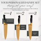 Personalized Black and Gold Knife Set with Block and Sharpener – 14-Piece Custom Engraved Titanium-Coated Gold Knives – Full Tang, Stainless Steel, Ergonomic, Gift-Ready