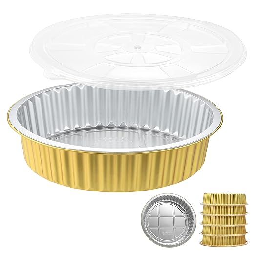 10" Aluminum Foil Pans with Lids (5 Pack), Heavy Duty Grease-Resistant Containers for Baking, Heating, Meal Prep & Food Storage, 2" Depth, 67oz
