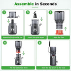 OMMO Cold Press Juicer Machines: 5.1" Wide Feed Chute Slow Masticating Juicer for Whole Fruits & Vegetables, Easy to Clean, High Juice Yield, BPA Free, Grey