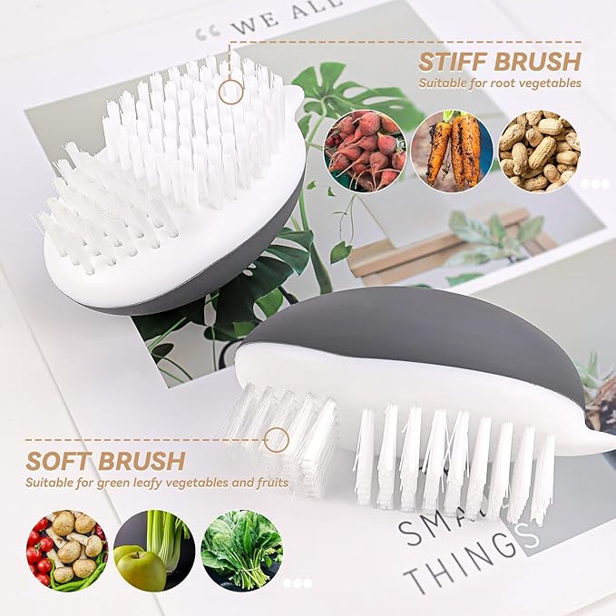 Vegetable Brush Potato Scrubber Brush Non Slip Comfortable Fruit Cleaning Tools for Washing Fruit Mushrooms Carrot or Tough-Skinned Vegetables (2 Pack Grey)