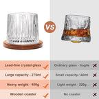 Rotatable Old Fashioned Glass Cup, 10oz/275ml Crystal Whiskey Glass, Wood Coaster, Thickening, Used as Rum Glass, Cocktail Cup, Coffee, Milk to Relax and Reduce Stress, Ideal Gift, Christmas gifts