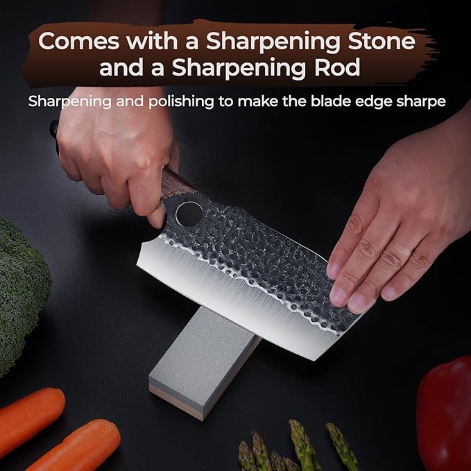Meat Cleaver Butcher Knife Set of 17Pcs, Hand Forged Kitchen Knives Set, High Carbon Steel Chef Knife Set with bag & 6 Accessories, Boning Knives for Meat Cutting, Outdoor Cooking BBQ Camping Gift