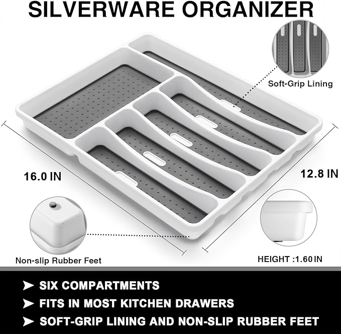 49-Piece Silverware Set with Organizer, Food-Grade Stainless Steel Flatware for 8, Cutlery Utensil Sets with Steak Knives, Rust-proof, Mirror Polished, Dishwasher Safe, Silver Tree Pattern
